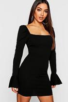 Boohoo Off Shoulder Puff Sleeve Frill Cuff Bodycon Dress