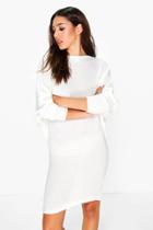 Boohoo Lauren Rib Knit Batwing Dress Cream