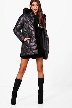 Boohoo Boutique Faux Fur Trim Padded Jacket