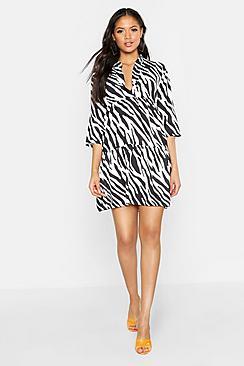 Boohoo Tall Zebra Print Smock Dress