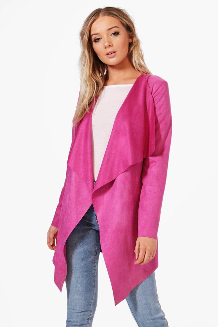 Boohoo Erica Waterfall Suedette Jacket Fuchsia