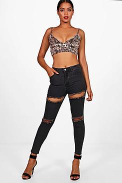Boohoo Suzie High Rise 4 Rip Skinny Jeans