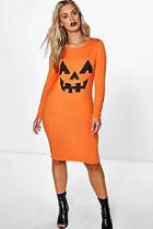 Boohoo Plus Paige Halloween Pumpkin Bodycon Dress