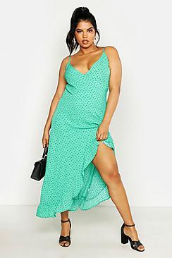 Boohoo Plus Printed Ruffle Wrap Maxi Dress