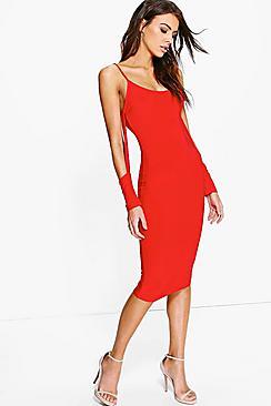 Boohoo Jaclyn Slinky Open Sleeve Detail Midi Dress
