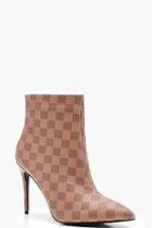 Boohoo Contrast Check Pointed Toe Stiletto Shoe Boots