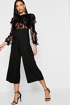 Boohoo All Over Lace Ruffle Culotte Jumpsuit