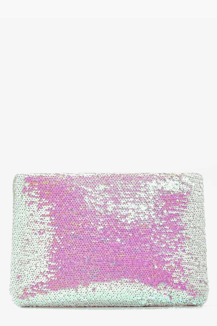 Boohoo Aleena Mermaid Sequin Zip Top Clutch Bag Pink