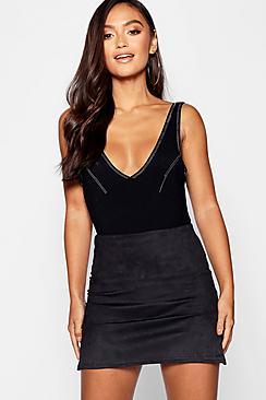 Boohoo Petite Split Detail Suedette A-line Mini Skirt