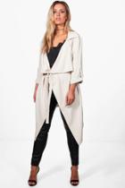 Boohoo Plus Daisy Belted Waterfall Duster Coat Stone