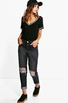 Boohoo Petite Suki Ripped Knee Mom Jean Charcoal