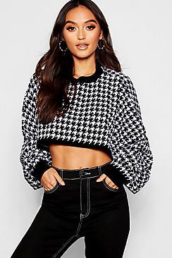 Boohoo Petite Dogtooth Check Cropped Jumper