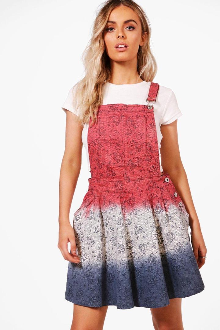 Boohoo Jenny Denim Ombr Skirt Dungarees Multi