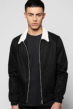 Boohoo Borg Collar Harrington Jacket With Zip Pockets