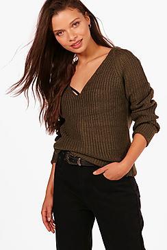 Boohoo Amy V-neck Fisherman Jumper