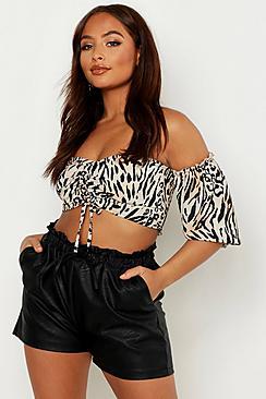 Boohoo Leopard Print Crop Gypsy Top