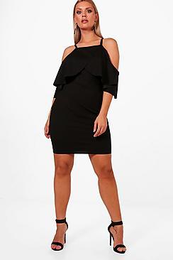 Boohoo Plus Lizzie High Neck Frill Bodycon Dress