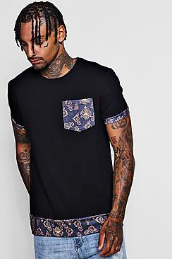 Boohoo Longline T-shirt With Baroque Print Extended Hem