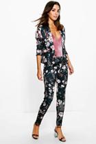 Boohoo Florence Printed Floral Blazer & Skinny Trouser Set Black