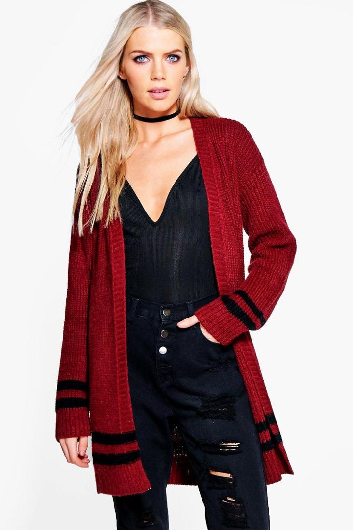 Boohoo Maisy Soft Knit Midi Cardigan Wine