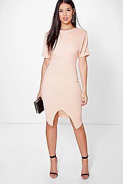 Boohoo Clarice Crepe Wrap Skirt Detail Fitted Dress