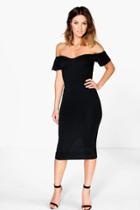 Boohoo Mia Sweetheart Neck Off Shoulder Midi Dress Black