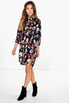Boohoo Nikole Floral Shirt Dress Black