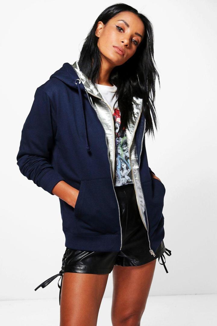 Boohoo Tasha Zip Through Hoody Navy
