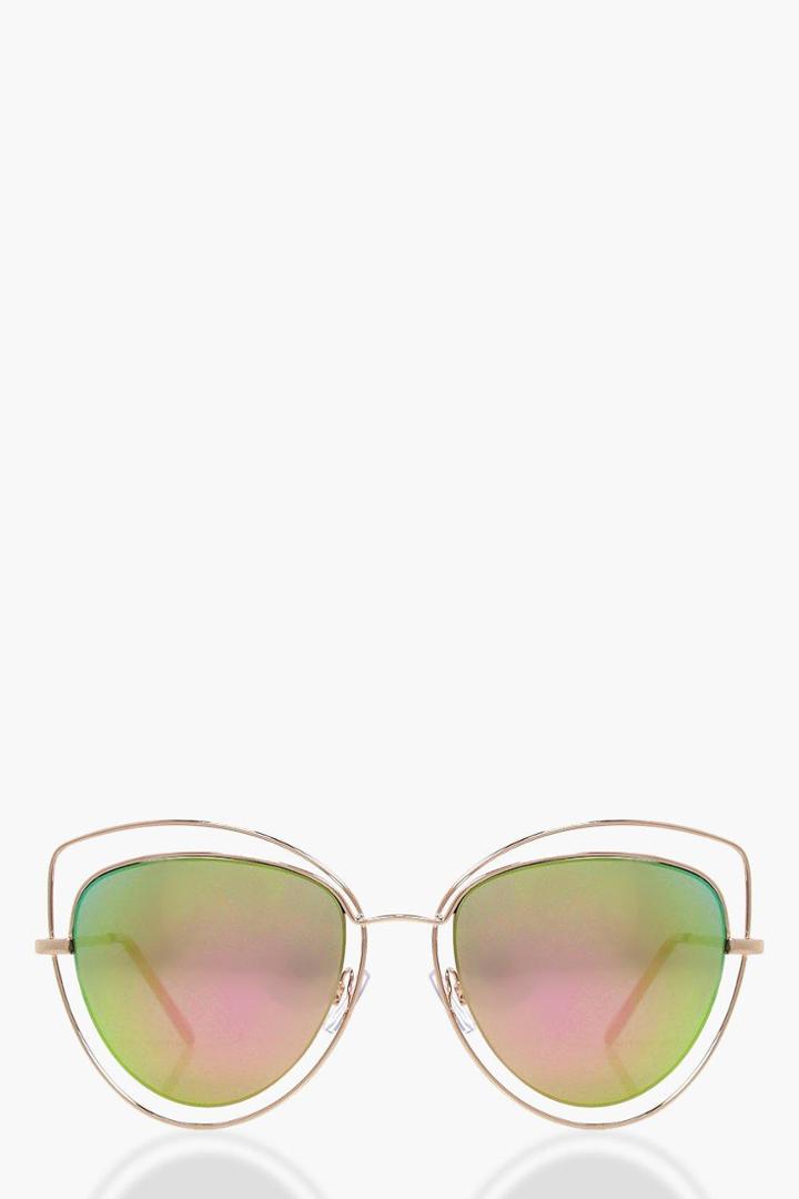Boohoo Eva Cut Out Revo Lense Cat Eye Sunglasses Gold