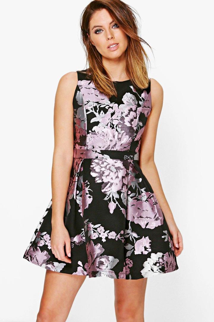Boohoo Neve Floral Print Skater Dress Rose