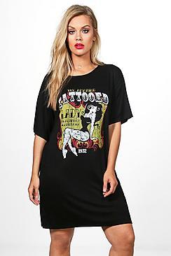 Boohoo Plus Bethany Printed T-shirt Dress
