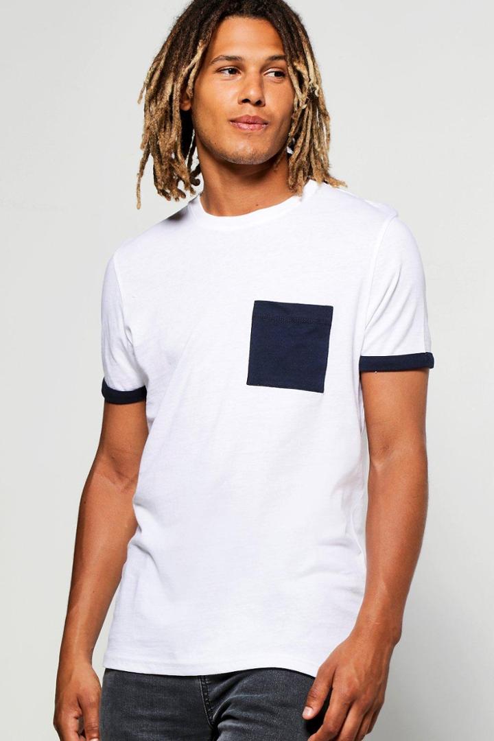 Boohoo Contrast Pocket Turnt Up T-shirt Navy