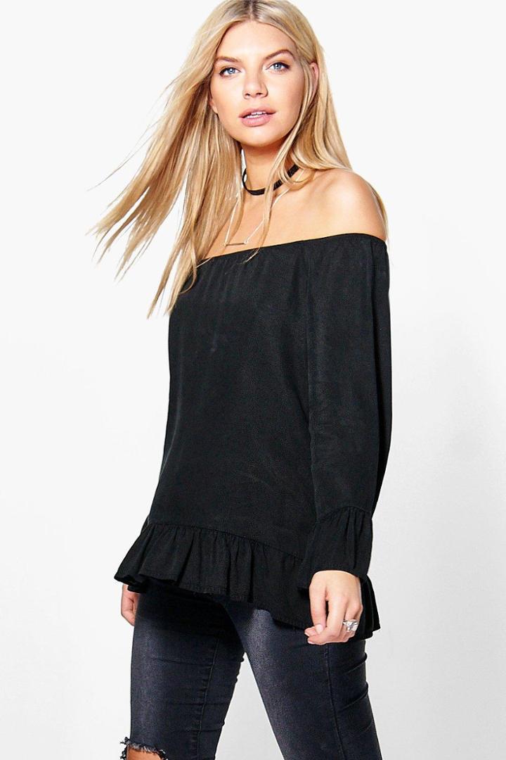 Boohoo Lois Black Denim Off The Shoulder Top Black
