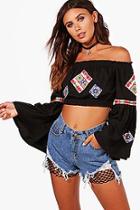 Boohoo Petite Holly Off The Shoulder Embroidered Crop Top