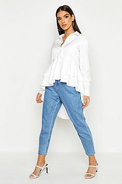 Boohoo Dip Back Ruffle Hem Shirt