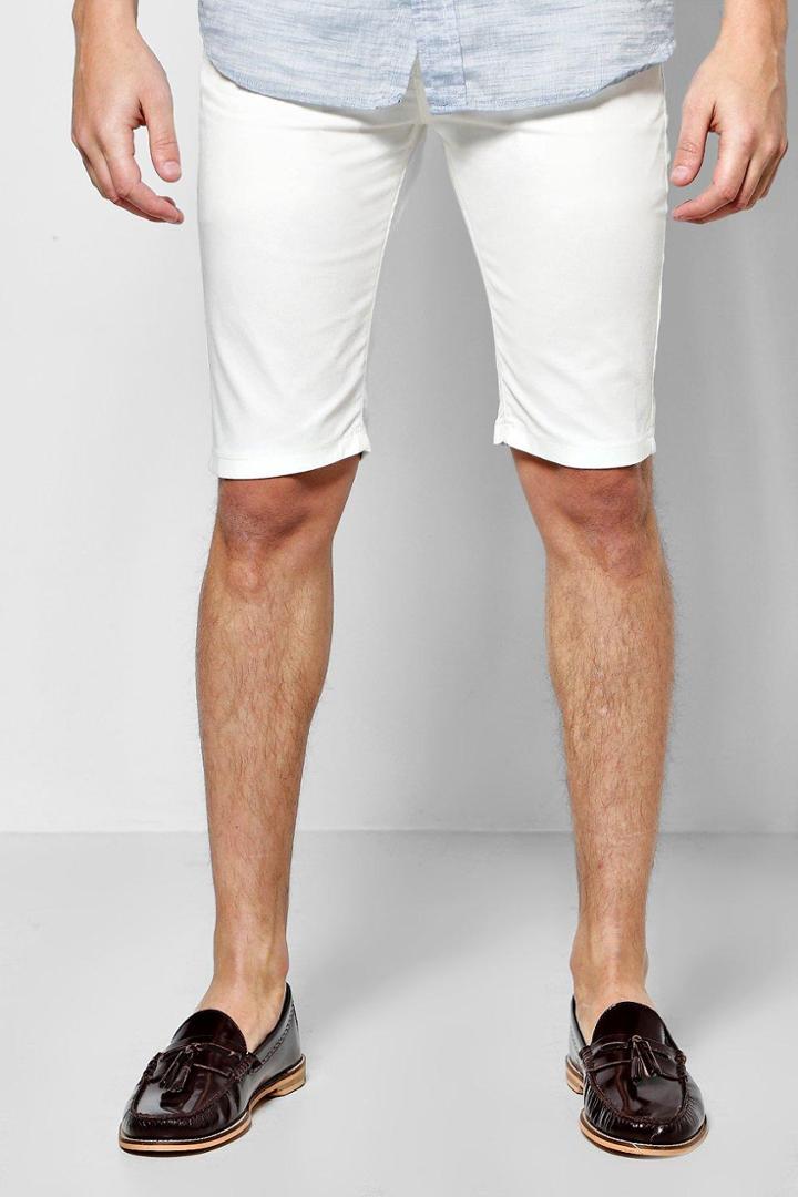Boohoo Skinny Stretch Chino Shorts White