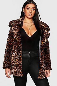 Boohoo Plus Leopard Faux Fur Coat