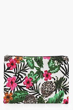 Boohoo Tia Tropical Print Clutch