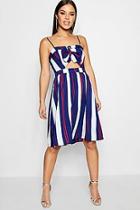 Boohoo Petite Emily Tie Front Stripe Woven Skater Dress