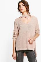 Boohoo Alisha Lace Up Neck Choker Jumper Nude