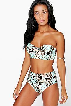 Boohoo Toronto Tie Dye Longline Underwired Bandeau Bikini