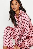 Boohoo Spot Print Satin Tie Pj Set