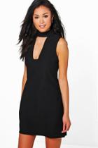 Boohoo Sonya High Neck Cut Out Sleeveless Shirt Dress Black
