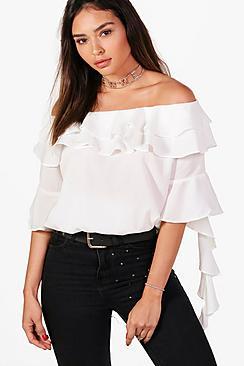 Boohoo Off The Shoulder Ruffle Blouse