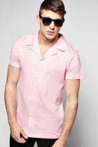 Boohoo Jersey Revere Collar Short Sleeve Shirt Pink