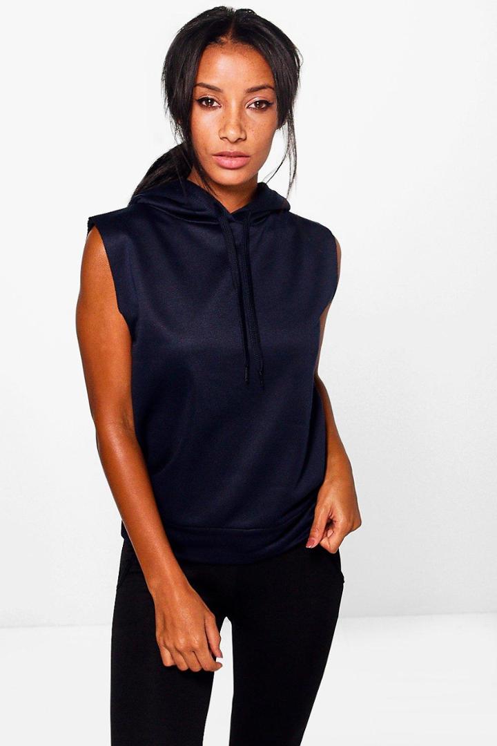 Boohoo Ruby Fit Running Hooded Tank Sweat Navy