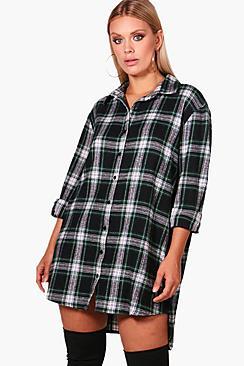 Boohoo Plus Steph Checked Oversized Shirt Dress