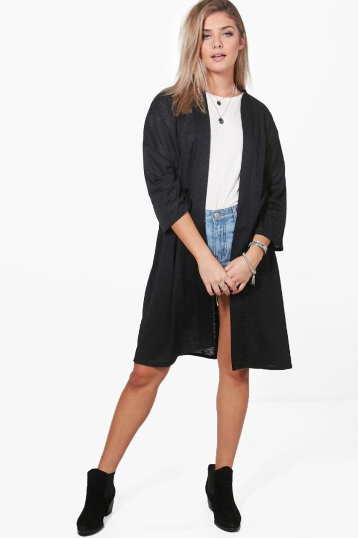 Boohoo Abigail Oversized Midi Kimono Black
