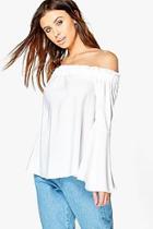 Boohoo Petite Fifi Woven Frill Off The Shoulder Top