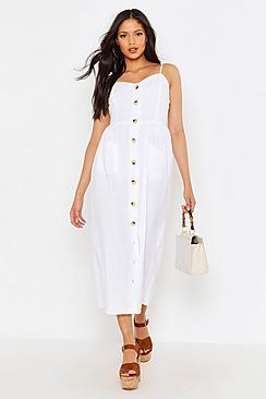 Boohoo Tall Button Through Linen Midi Dress